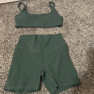 Women's Green Athletic Shorts and Top Set